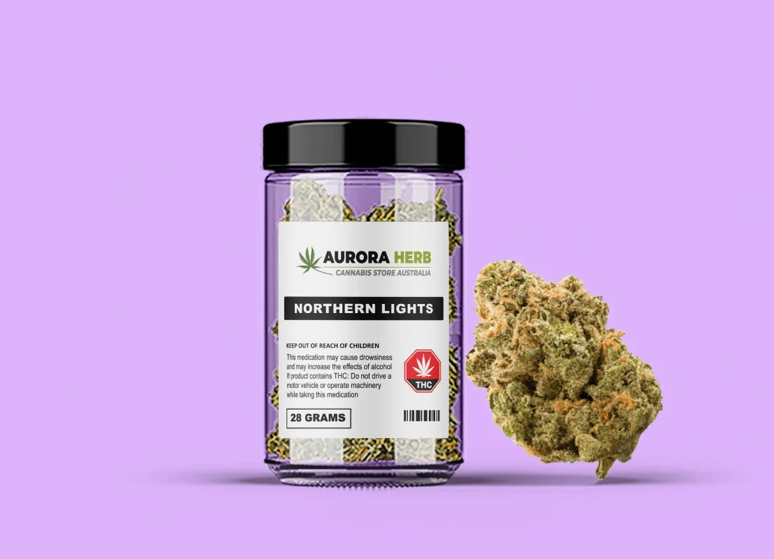 Aurora Herb weed shop - cannabis jar on display